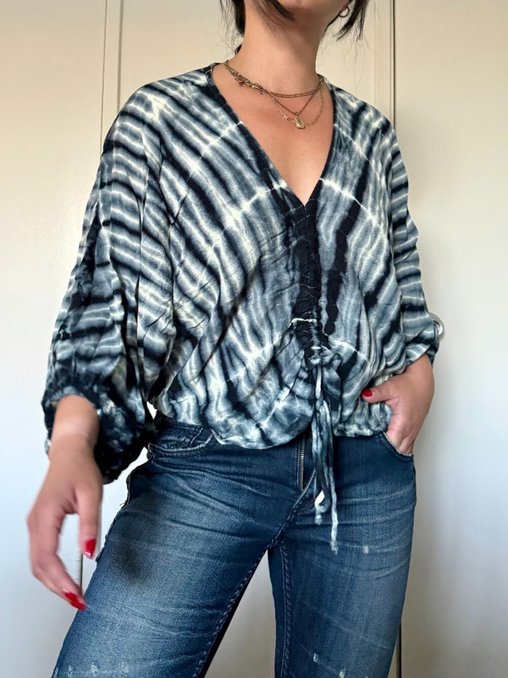 90s y2k blue life boho flowy tie dye top